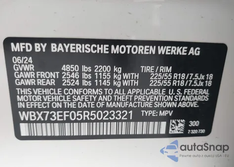 2024 BMW X1 xDrive28I from USA, damaged, VIN WBX73EF05R5023321